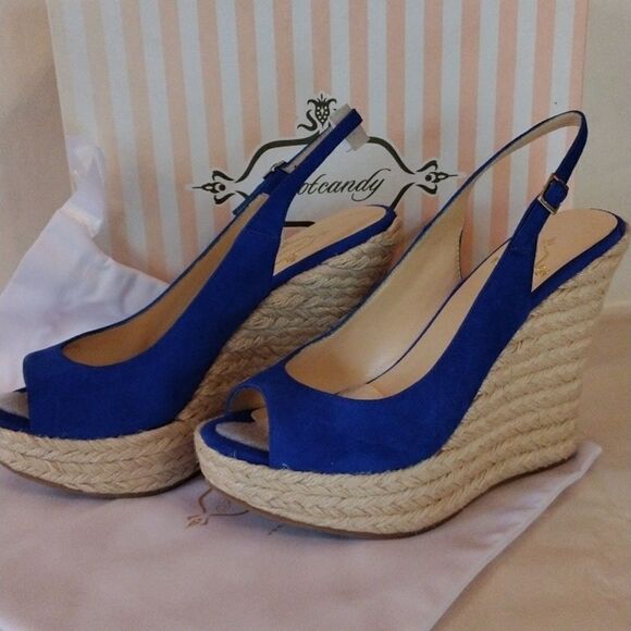 Footcandy Royal Blue Suede Wedge Espadrilles - Picture 2 of 9